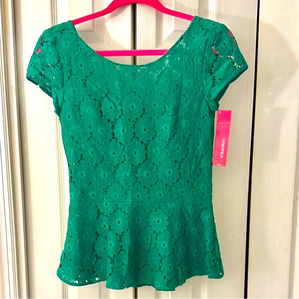 Xhilaration Green Peplum Blouse with Lace